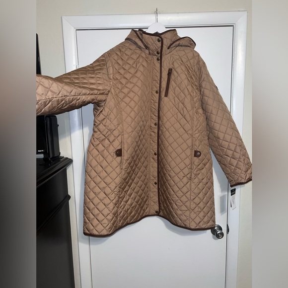 $290 NWT Lauren Ralph Lauren Women's Camel Brown Hooded Quilted Coat Plus Sz 3X - Picture 3 of 12